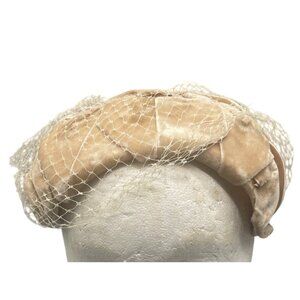vintage womens skull cap hat mesh netting wedding theater one size tan READ